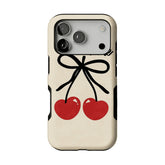 Hand Drawn Heart Cherry Black Bow Minimal Art Shockproof iPhone Case