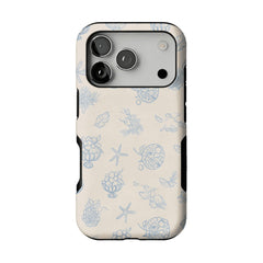 Pale Blue Line Sketch Berry Starfish Coastal Shockproof iPhone Case