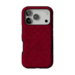 Luxury Wine Red Cross Line Leather Texture Minimal Business iPhone Cover