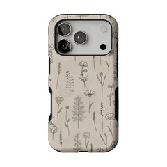 Fine Ink Line Wild Floral Minimal Shockproof Anti-slip iPhone Case