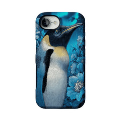 Blue Engraving King Penguin Floral Art Shockproof iPhone Case