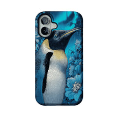 Blue Engraving King Penguin Floral Art Shockproof iPhone Case