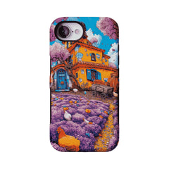 Cartoon Cottage Purple Flower Farm Art Shockproof iPhone Case