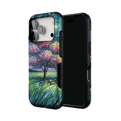 Starry Sky Pink Blossom Tree Phone Case, Shockproof Anti-slip iPhone Cover