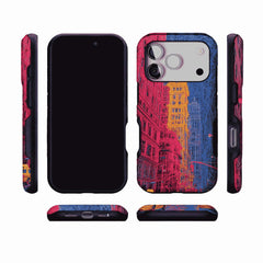 Red Blue Neon Line New York City Shockproof Anti-slip iPhone Case