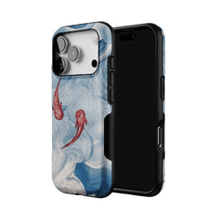 Vintage Lucky Koi Oil Painting Phone Case, Shockproof iPhone Cover