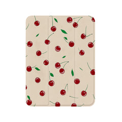Cute Watercolor Cherry Leaf Anti-Scratch Magnetic Tri-Fold iPad Case