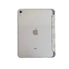 Off White Blue Line Tropical Fruit Print iPad Case, Tri-Fold Magnetic Shockproof PU Cover