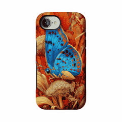 Aesthetic Blue Butterfly Vintage Botanical Phone Case, Minimal iPhone Cover