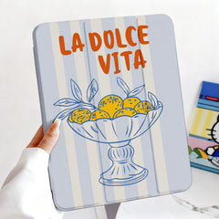 Pastel Blue Cream Stripe Italian Summer Fruit Minimal iPad Cover