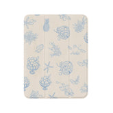 Off White Blue Line Tropical Fruit Print iPad Case, Tri-Fold Magnetic Shockproof PU Cover