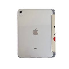 Cute French Script Red Heart Cherry Bow Anti-Scratch Magnetic Tri-Fold iPad Case
