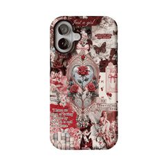 Vintage Victorian Red Rose Scrapbook Phone Case, Romantic iPhone Cover