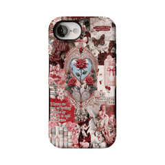 Vintage Victorian Red Rose Scrapbook Phone Case, Romantic iPhone Cover