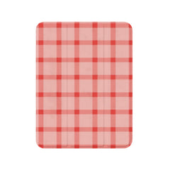 Classic Pink Red Check Linen Texture Shockproof Magnetic iPad Case