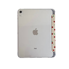 Cute Watercolor Cherry Leaf Anti-Scratch Magnetic Tri-Fold iPad Case