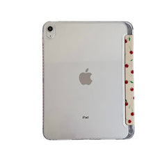 Cute Watercolor Cherry Leaf Anti-Scratch Magnetic Tri-Fold iPad Case