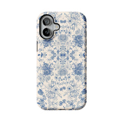 Quiet Luxury Blue Floral Phone Case, Vintage Art Cover for iPhone