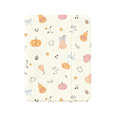Cute Pink Orange Pumpkin Leaf Shockproof Magnetic Tri-Fold iPad Case