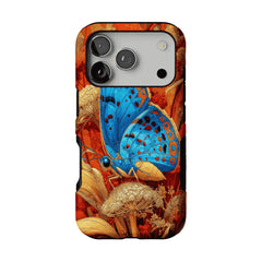 Aesthetic Blue Butterfly Vintage Botanical Phone Case, Minimal iPhone Cover