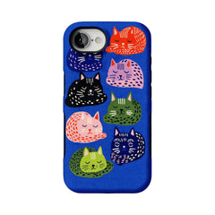 Cute Hand Drawn Napping Cats Shockproof Anti-slip Klein Blue iPhone Case