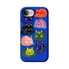 Cute Hand Drawn Napping Cats Shockproof Anti-slip Klein Blue iPhone Case