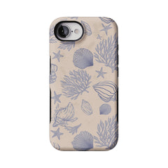 Pale Blue Sketch Seashell Coastal Phone Case, Shockproof Anti-slip iPhone Cover