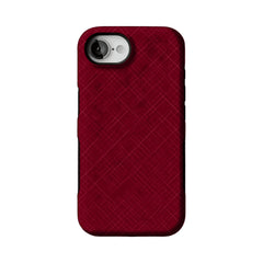 Luxury Wine Red Cross Line Leather Texture Minimal Business iPhone Cover