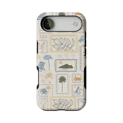 Hand Drawn Postage Stamp Beach Palm Crab Island Cream Base iPhone Cover