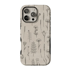 Fine Ink Line Wild Floral Minimal Shockproof Anti-slip iPhone Case