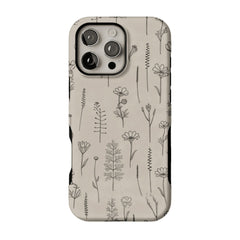 Fine Ink Line Wild Floral Minimal Shockproof Anti-slip iPhone Case