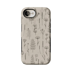 Fine Ink Line Wild Floral Minimal Shockproof Anti-slip iPhone Case