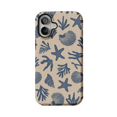 Vintage Rubber Stamp Blue Seashell Starfish Coastal Art Shockproof iPhone Case