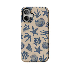 Vintage Rubber Stamp Blue Seashell Starfish Coastal Art Shockproof iPhone Case