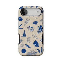 Vintage Blue Line Marine Fruit Palm Beige Base Coastal iPhone Cover
