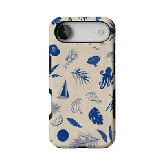 Vintage Blue Line Marine Fruit Palm Beige Base Coastal iPhone Cover