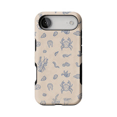 Dusty Blue Sketch Seafood Shell Phone Case, Shockproof Anti-slip iPhone Cover