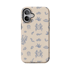 Dusty Blue Sketch Seafood Shell Phone Case, Shockproof Anti-slip iPhone Cover