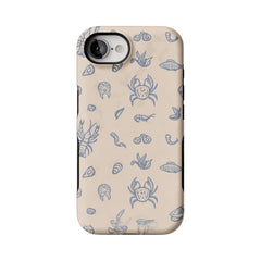 Dusty Blue Sketch Seafood Shell Phone Case, Shockproof Anti-slip iPhone Cover