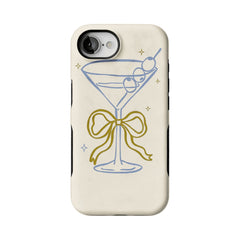 Pastel Blue Line Cocktail Golden Ribbon Cream Base Chic iPhone Cover