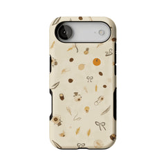 Neutral Warm Autumn Nut Leaf Sketch Shockproof Anti-slip iPhone Case