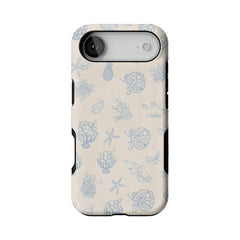 Pale Blue Line Sketch Berry Starfish Coastal Shockproof iPhone Case