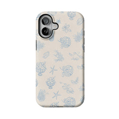 Pale Blue Line Sketch Berry Starfish Coastal Shockproof iPhone Case