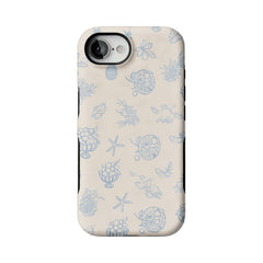 Pale Blue Line Sketch Berry Starfish Coastal Shockproof iPhone Case