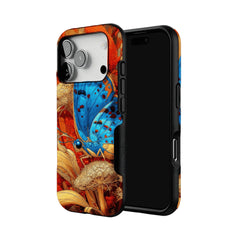 Aesthetic Blue Butterfly Vintage Botanical Phone Case, Minimal iPhone Cover