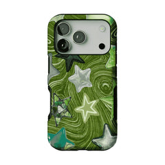 Cute Green Swirl Star Phone Case, Y2K Shockproof Anti-slip iPhone Cover