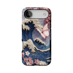 Japanese Wave Sakura 3D Embossed Phone Case | Luxury Butterfly Shockproof Cover