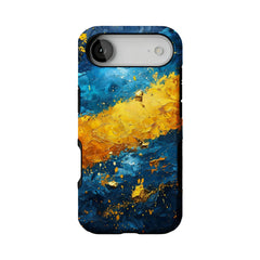 Blue Gold Impasto Oil Painting Phone Case, Abstract Cover for iPhone