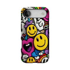 Y2K Smiley Graffiti Phone Case, Dopamine Cover for iPhone