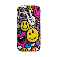 Y2K Smiley Graffiti Phone Case, Dopamine Cover for iPhone